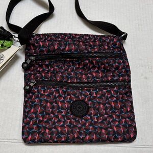 Kipling Black and Red Geometric Messenger Bag